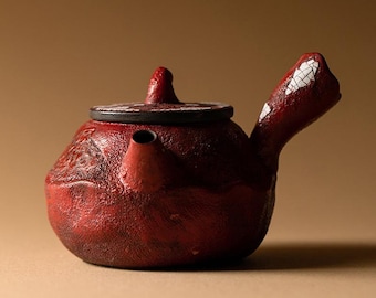 Tetera de cerámica Kyusu roja hecha a mano, 100 ml