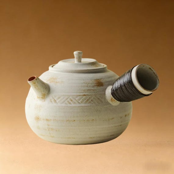 Handcrafted White Ceramic Kyusu Teapot Side-Handle Tea Pot 490ml