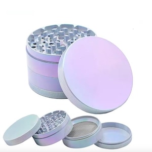 Neon Iridescent Herb Grinder – 4-Piece Zinc Alloy (40/50/60mm)