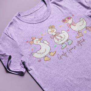 Girly Goose PNG, Silly Goose on the Loose Sublimation Design, Floral and Stars Shirt, Preppy Animal Art.