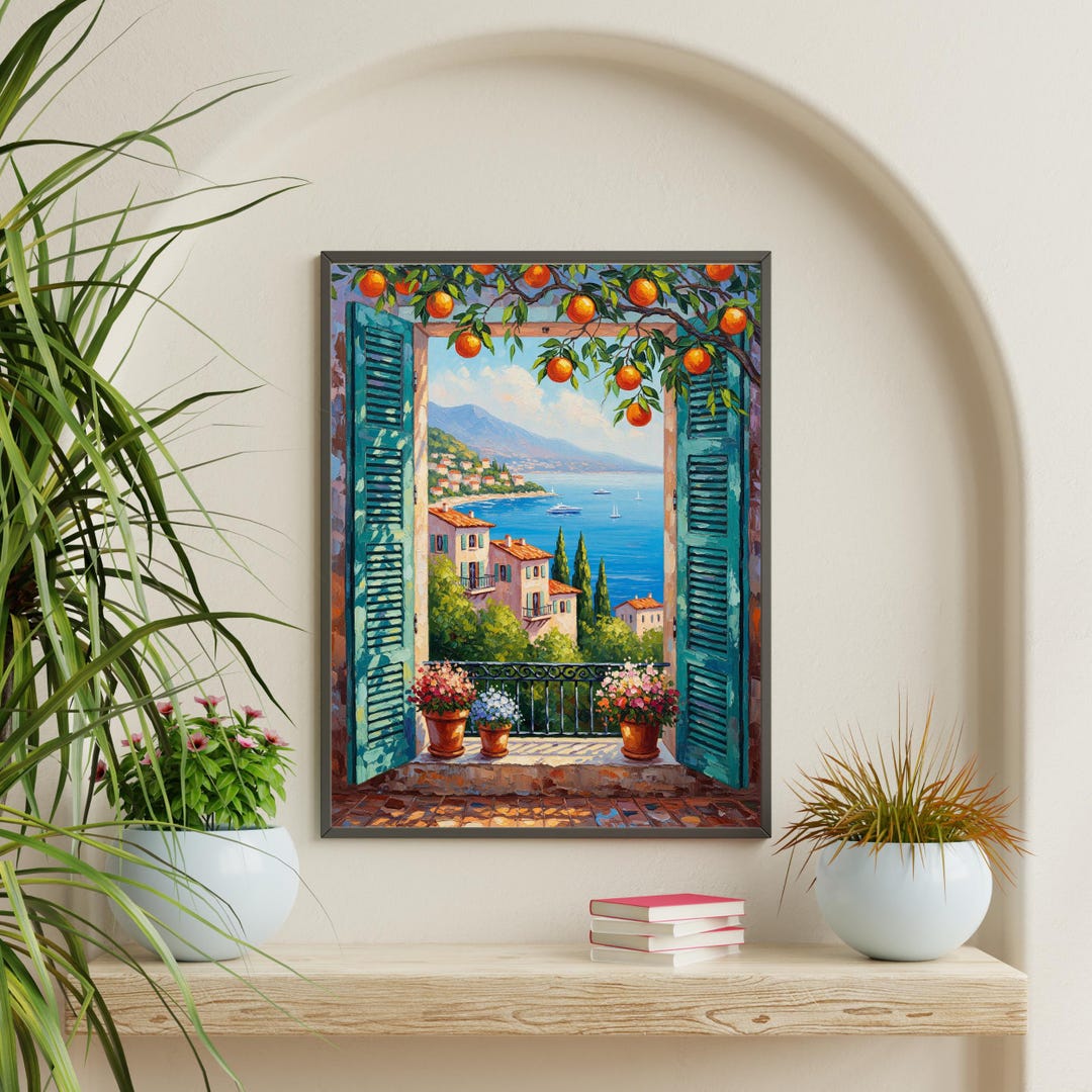 Mediterranean Window View Wall Art | French Riviera Coastal Print ...