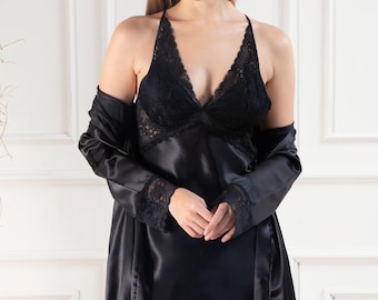 DAIHAN Camicia da Notte Donna,Donna Vestaglie Lungo Scollo a V Kimono Corto da Notte in Raso con Cintura, Gru Esotici, Raso Fiore. Pigiama Sezione Lunga Grigio Medium