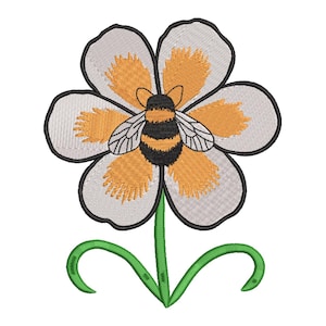 Abeja en una flor: diseño de bordado de insectos de jardín.