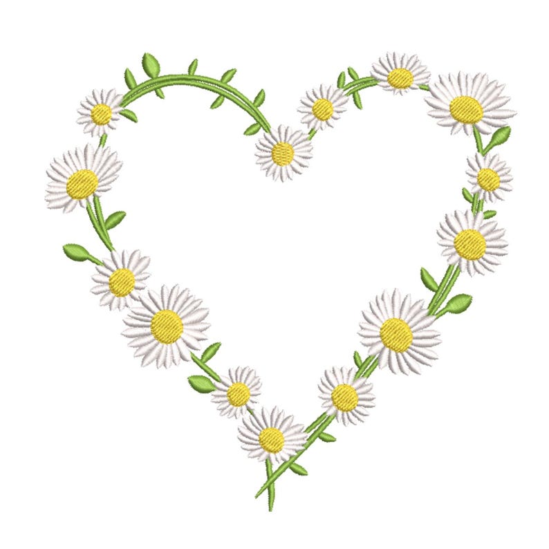 Daisy Heart Wreath – Floral Embroidery Design - Etsy