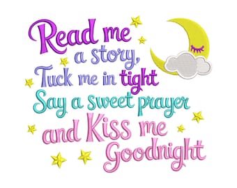 „Read Me a Story, Tuck Me in Tight“ – Süßes Gute-Nacht-Zitat, Stickdatei