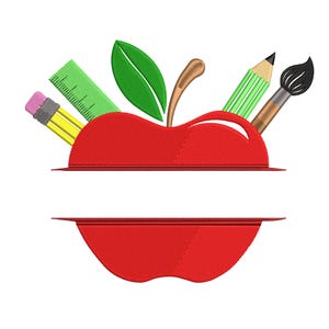 Teacher Apple Pencil Ruler Embroidery Design – Back to School Machine File
