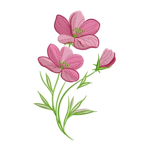 Delicate Pink Wildflower Stem – Floral Embroidery Design
