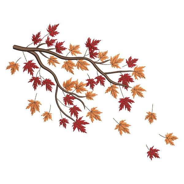 Autumn Leaves Branch Embroidery Design – Fall Season Machine Embroidery File