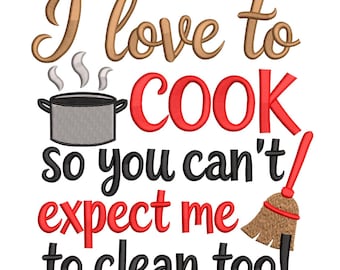 Me encanta cocinar – Bordado con frase divertida sobre la cocina