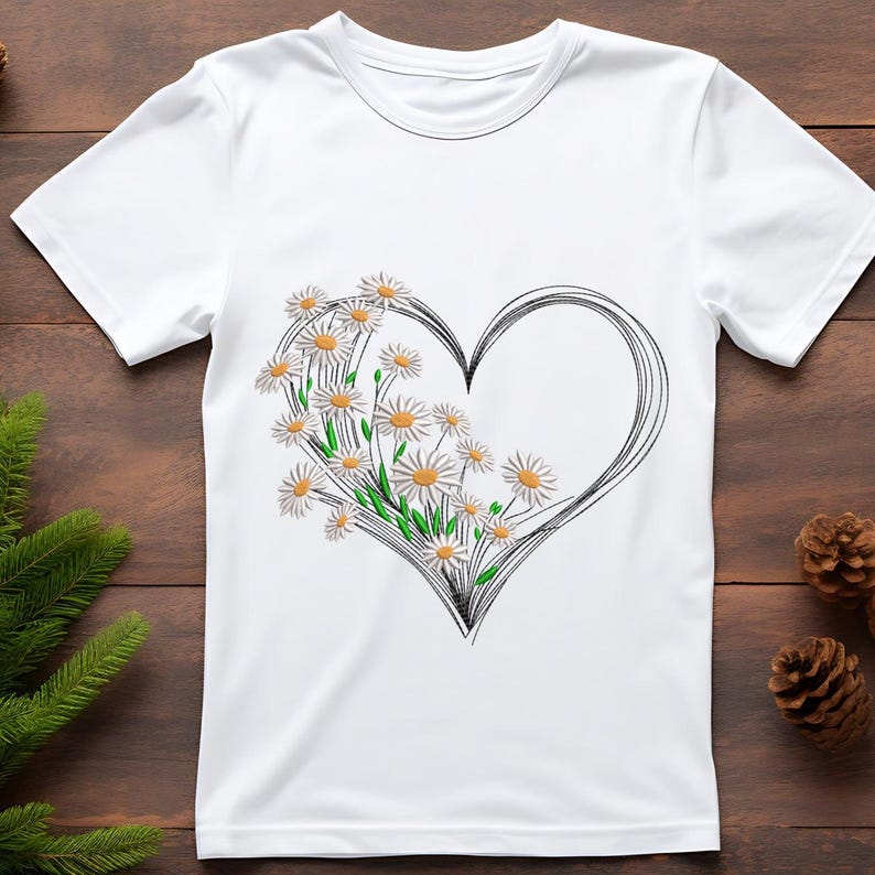 Daisy Heart Wreath – Romantic Floral Embroidery Design - Etsy