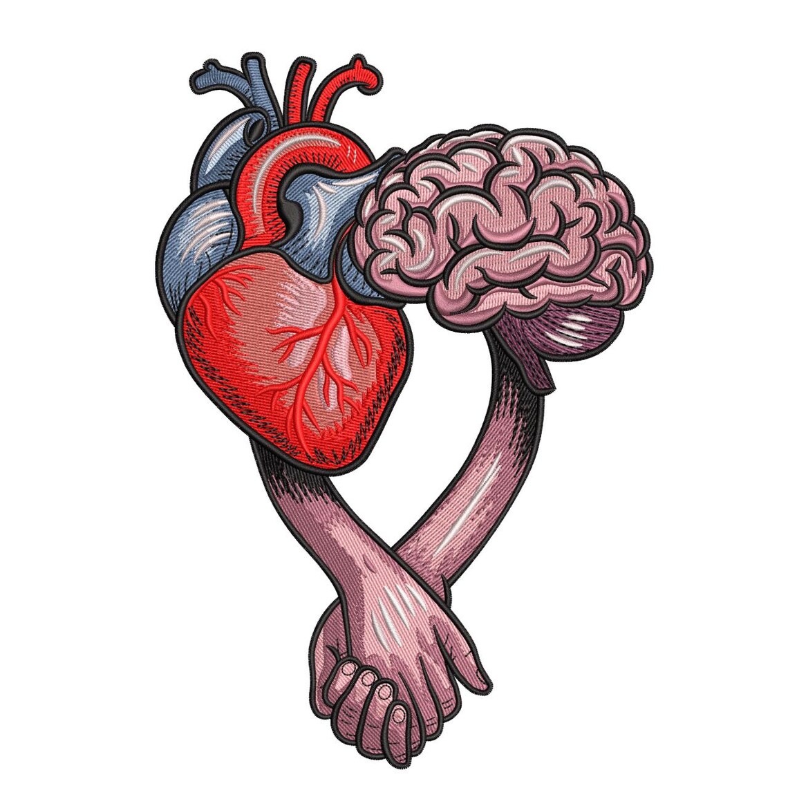 Heart & Brain Holding Hands – Emotional Balance Embroidery - Etsy