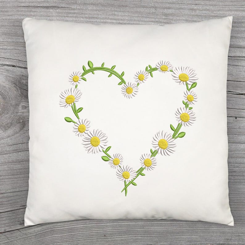 Daisy Heart Wreath – Floral Embroidery Design - Etsy