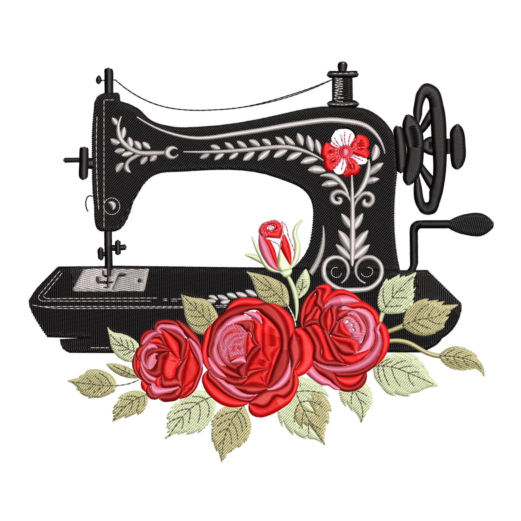 Vintage Sewing Machine & Roses – Embroidery Design - Etsy