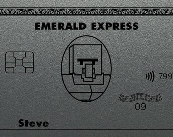 Inspirada en la tarjeta de crédito de juguete de Minecraft: Villager Emerald Express