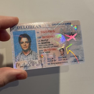 Back to the Future Marty McFly Drivers License DeLorean Prop Cosplay Novelty with Hologram