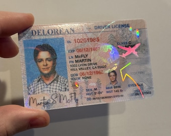 Inspiriert von Zurück in die Zukunft Marty McFly Führerschein Lizenz DeLorean Prop Cosplay Neuheit mit Hologramm