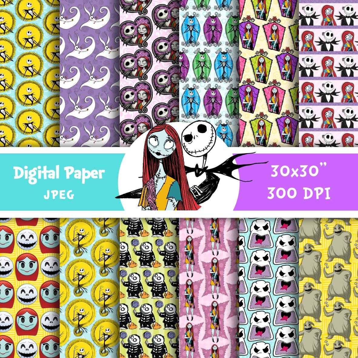 Nightmare Before Christmas Digital Paper Pack: Jack, Sally, Background ...