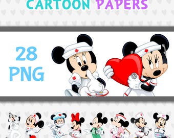 Mickey and Minnie Doctor, Nurse, PNG Bundle Party Decor, Scrapbook, Invitation, Clip Art, Goofy, Hospital, MD