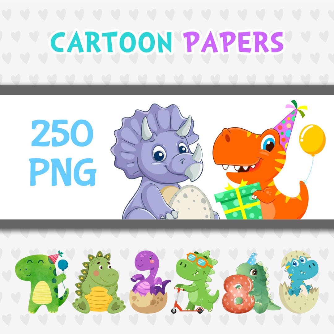 Cute Dinosaur PNG Bundle Party Decor, Scrapbook, Invitation, Clip Art ...