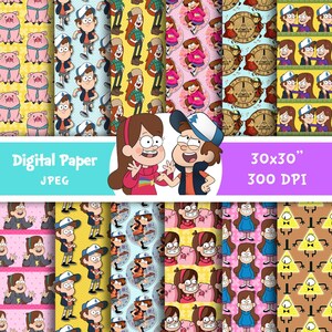 Gravity Falls Digital Paper Pack: Party Dekor, Scrapbooking, Tapete, Hintergrund, Muster, Mabel Pines, Dipper Pines, Wendy, Waddles