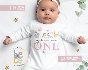 Personalized Safari Animal 1st Birthday Outfit - Baby Sleepsuit