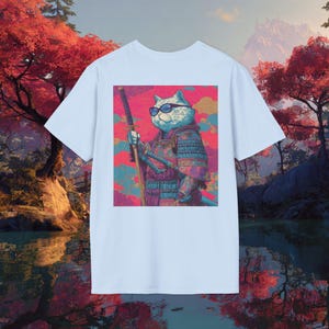 Softstyle T-Shirt - Fat Cat Samurai Coole Katzen Edition, lustiges Katzenliebhaber Shirt, süßes Tier T-Shirt, Hipster Kitty Top, japanisch inspiriertes Kleid