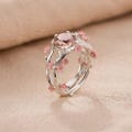 Silver Floral Branch Ring, Pink Crystal Flower, Handmade Botanical Gift product logo