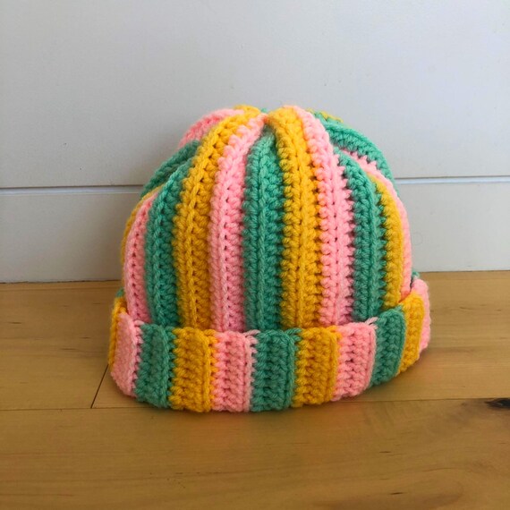 Handmade Crochet Striped Beanie - Cozy Winter Hat - Etsy