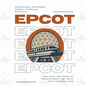 PNG vintage EPCOT pour t-shirts | Monorail Disney rétro et Spaceship Earth | Graphisme Disney World pour sublimation