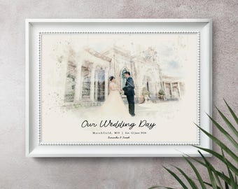 Personalised Watercolour Wedding Venue Print – Custom Wedding Gift, Anniversary Keepsake, Venue Portrait from Photo, Anniversary gift