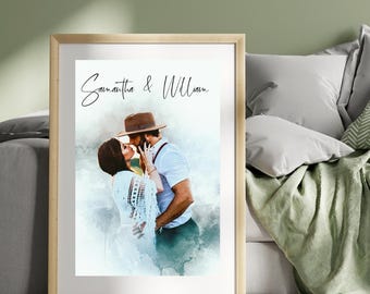 Couple Proposal Portrait, Custom Portrait From Photo, Engagement Gift, Gift for Couples, Anniversary Gift for Him, Watercolor Painting