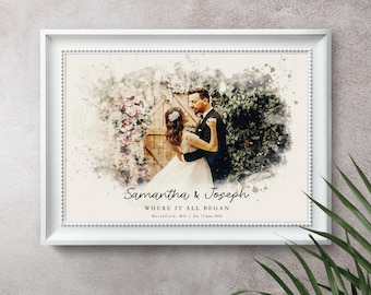 First Date Venue Watercolour Painting, Digital Illustration, Personalised Where We Met Sketch, Valentines Day Couple Gift, Birthday Present