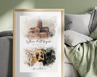 Custom Watercolor Couple portrait painting from photo , Wedding drawing, Wedding, Engagement Anniversary Gift, Handmade digitally