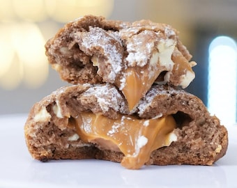 RECIPE- Dulce de Leche Cookies / Churros Cookies, Thick Chunky New York Style Cookies. Stuffed Cookies. Gourmet Cookie Recipe.