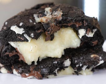 RECETA - Galletas rellenas de coco oscuro. Galletas gruesas y gruesas estilo Nueva York. Galletas de coco oscuro. Receta de galletas gourmet.