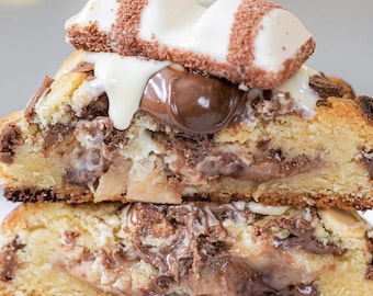 RECIPE- Gourmet Stuffed Kinder Cookie RECIPE, Thick Chunky New York Style Cookies. Bueno Cookies. Gourmet Cookie Recipe.