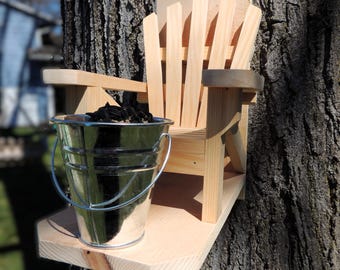 Handmade Cedar Adirondack Chair Feeder with Tin Pail