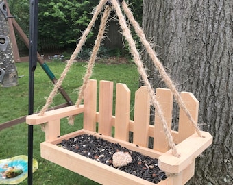 Handmade Hanging Cedar Bench Swing Bird Feeder