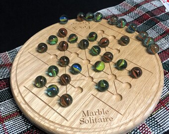 Hardwood Marble Solitaire Game: Fox and Geese 2-in-1