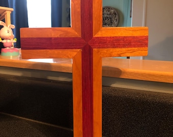 Hanging or Free-Standing Handmade Hardwood Small Cross