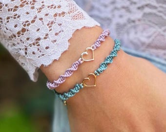 Personalized macrame bracelet with heart • spiral • friendship bracelet • gift idea for girlfriend • gold or silver