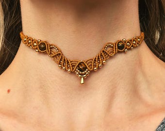 Macrame choker with gemstone beads customizable • boho necklace gold • gift idea for girlfriend