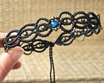 Customizable macrame choker with gemstone • in various colors • gift idea