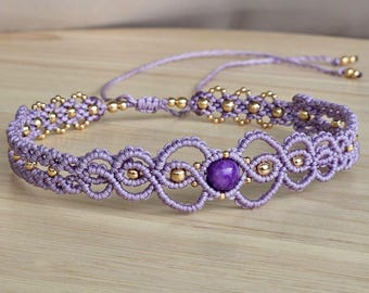 Delicate macrame choker with amethyst • customizable in various colors • gift idea