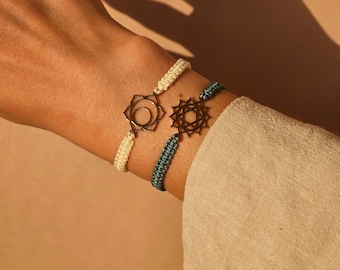 Minimalist macrame bracelet ornament gold • delicate friendship bracelet with mandala • personalized gift idea • boho