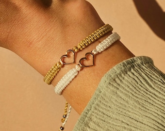 Personalized macrame bracelet heart • friendship bracelet • gift idea for girlfriend • gold or silver