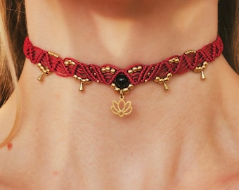 Choker with lotus pendant • boho macrame necklace gold or silver • gift idea for girlfriend