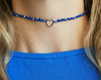delicate macrame choker with silver heart • minimalist necklace customizable • gift idea for girlfriend