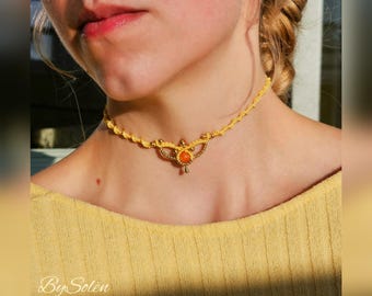 Macrame choker with gemstone • customizable boho necklace