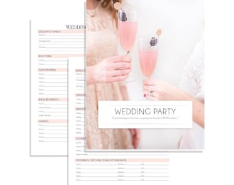 Wedding Party List, My Wedding Planner, Bridal Party List, Bridesmaids, Groomsmen, Coordinator Printable, Gift Attendant, Instant Download,